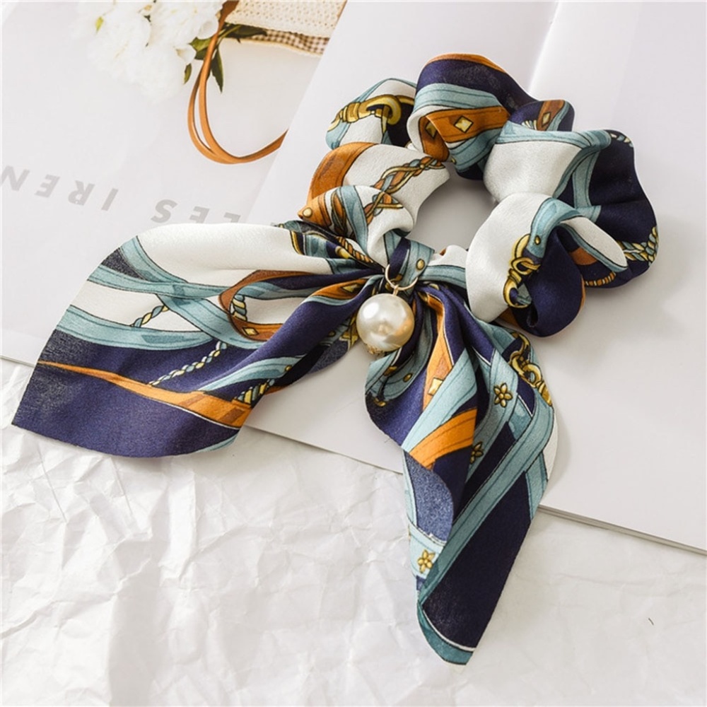Varsity Chiffon Pearl Sorority Bow Hair Scrunchie - Picture 2 of 5